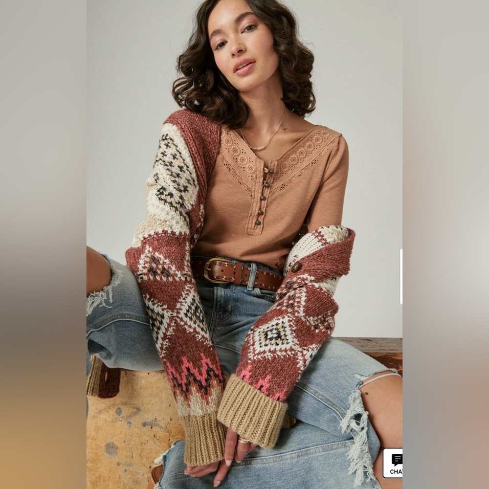 Lucky Brand Trim Mix Henley in Thrush